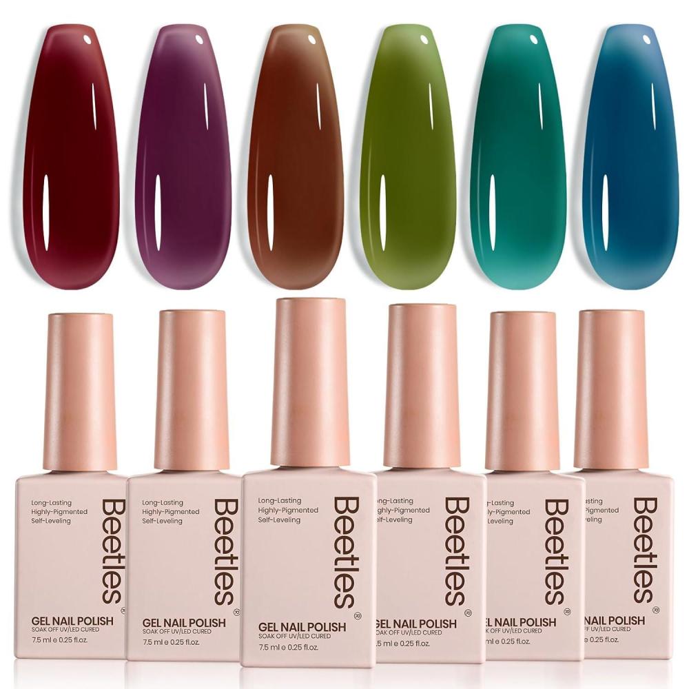 imageBeetles Jelly Gel Nail Polish Set 6 Colors Milky White Nude Pink Brown Sheer Gel Polish Kit Nail Concealer Translucent Effect Soak Off Uv French Nail Art Gift for Women Ultimate Monochrome Collection0Midnight Syrup