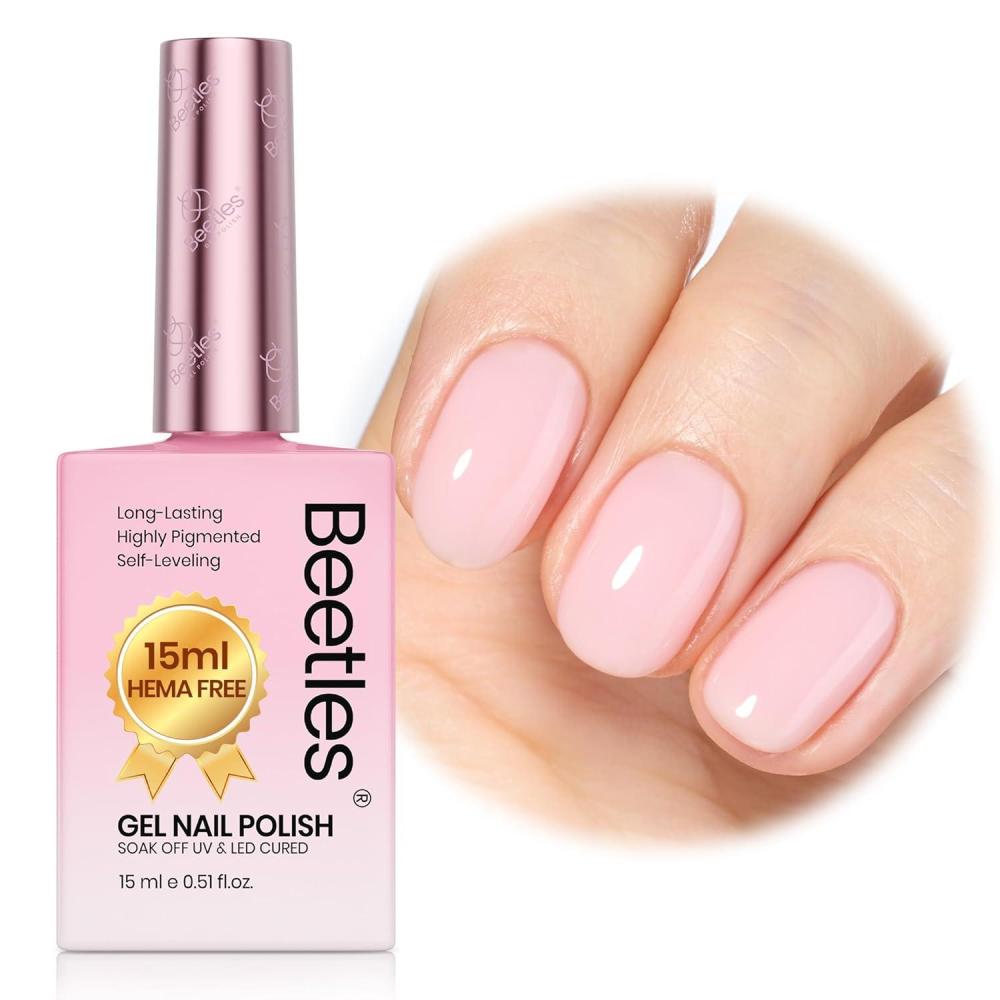 imageBeetles Nude Pink Gel Nail Polish  Misty Rose Jelly Gel Polish Hema Free Natural Nude Pink Nail Polish Nail Concealer Sheer Translucent Effect Soak Off UV Nail Art Manicure Gift for Women 15ML000Misty Rose
