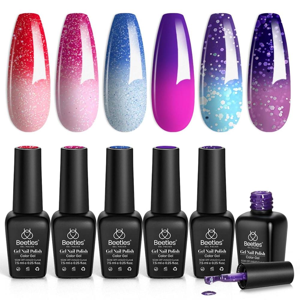 imageBeetles Pearl Gel Nail Polish 6 Colors Shimmer Cat Eye Holographic Glitter Nail Polish Set with Magnet Rainbow Mermaid Swirl Shell Thread Purple Pink Blue Green Velvet Gel Manicure Gifts for WomenElectic Party