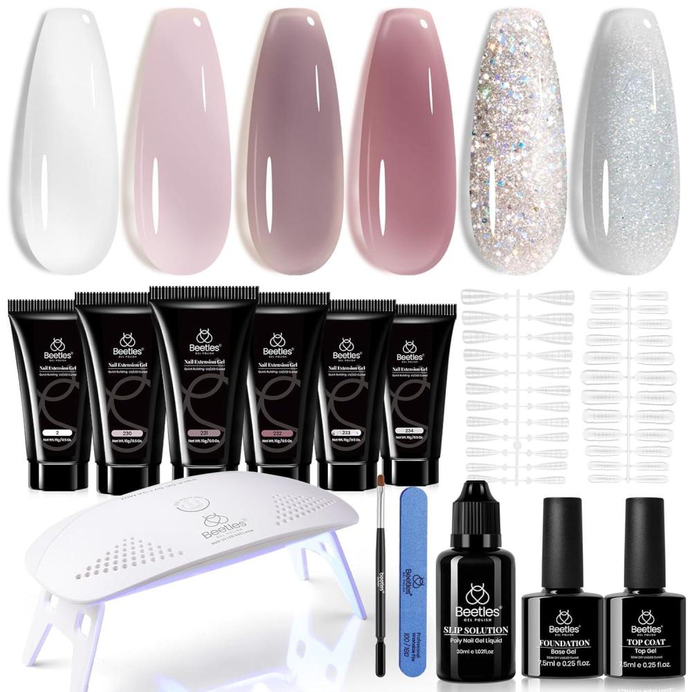 imageBeetles Poly Nail Gel Kit  6 Colors Jelly Nude Extension Kit with Slip Solution Builder Nail Enhancement for Beginner ampamp Professional Long Lasting DIY Home Christmas Gift for Women UV ampamp LED NeededMoonlight Ballet