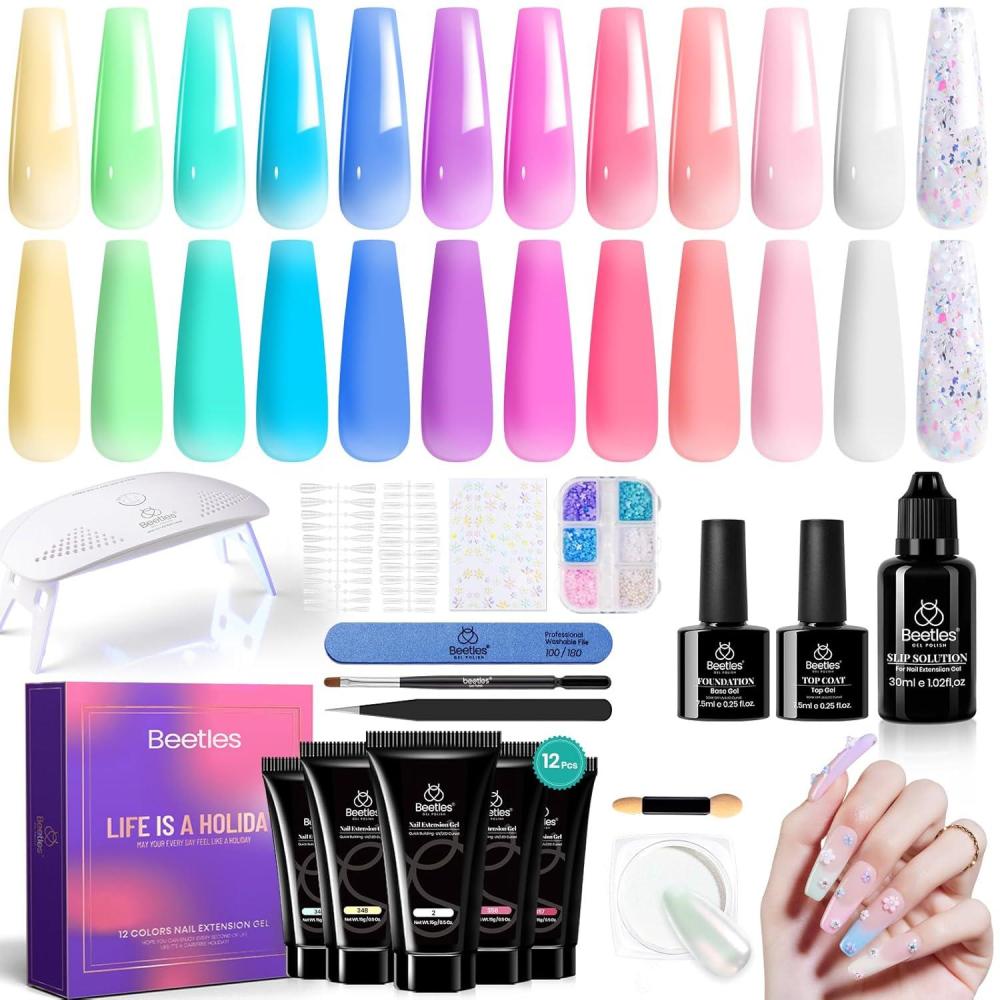 imageBeetles Poly Nail Gel Kit  6 Colors Jelly Nude Extension Kit with Slip Solution Builder Nail Enhancement for Beginner ampamp Professional Long Lasting DIY Home Christmas Gift for Women UV ampamp LED NeededBubblegum Garden