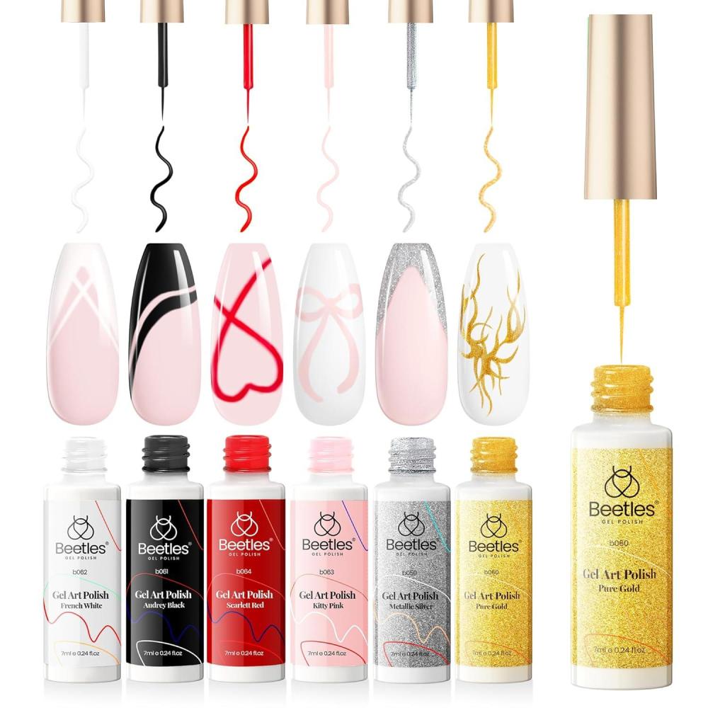 imageBeetles Summer Gel Liner Nail Polish Set  6 Neon Gel Nail Polish Colors Hot Pink Orange Blue Yellow Paint for Nails Built Thin Brush in Bottle Soak off Uv LED Lamp Nails ArtGrid Girl