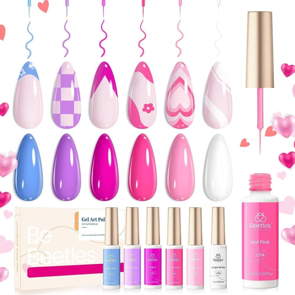 imageBeetles Summer Gel Liner Nail Polish Set  6 Neon Gel Nail Polish Colors Hot Pink Orange Blue Yellow Paint for Nails Built Thin Brush in Bottle Soak off Uv LED Lamp Nails ArtSparkly Lollipop