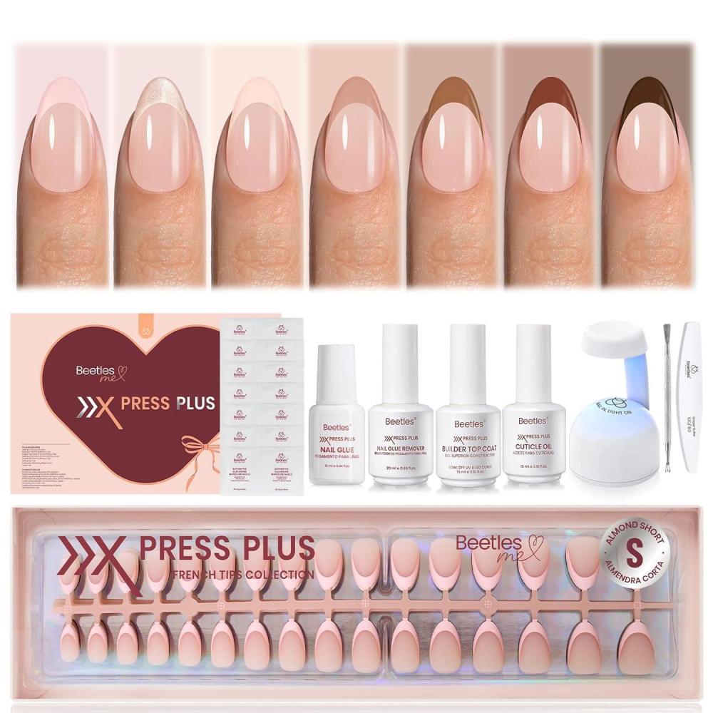 imageBeetles X Press Plus Gel Nails Kit  Christmas Glitz  7 Desgin Christmas Press On Nails Short Square  224Pcs 16 Sizes AllinOne Kit With Nail GlueRemoverBuilder Top CoatNail Lamp Gift5S AlmondCocoa Mousse French Kit