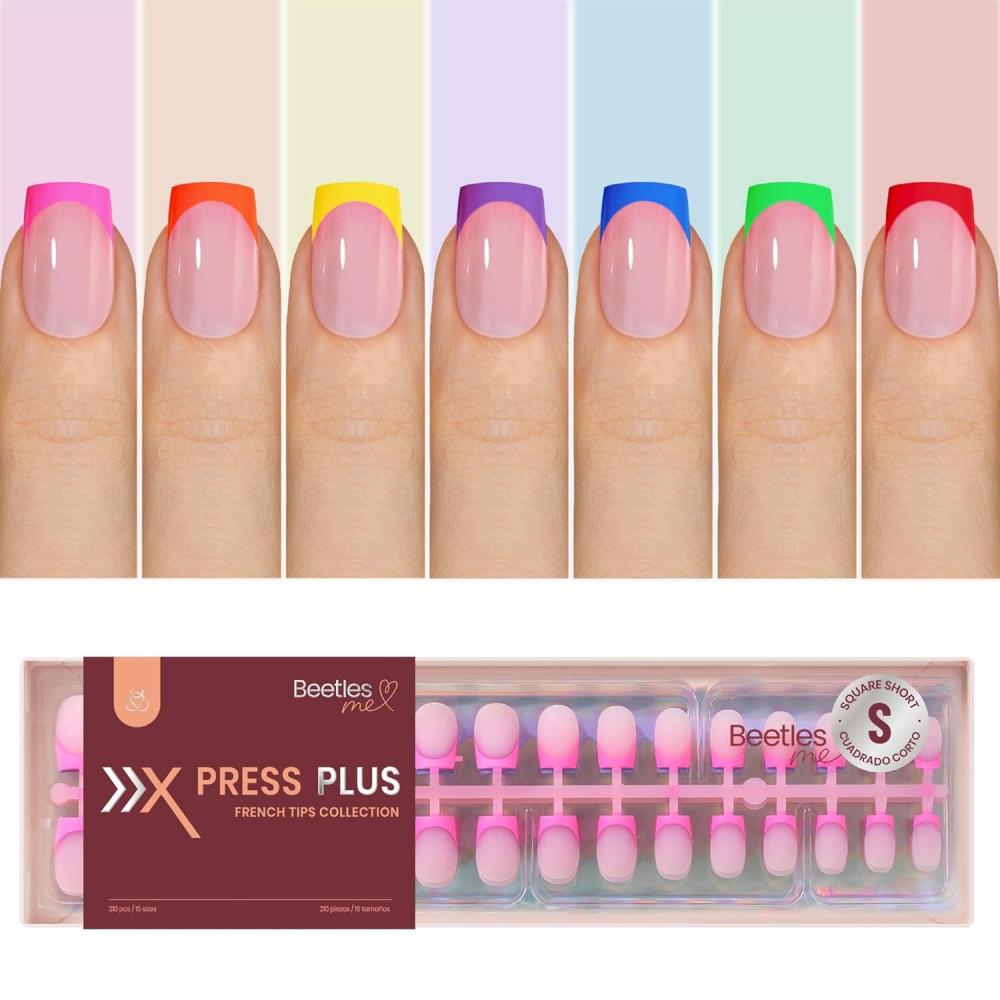 imageBeetles X Press Plus Gel Nails Kit  Christmas Glitz  7 Desgin Christmas Press On Nails Short Square  224Pcs 16 Sizes AllinOne Kit With Nail GlueRemoverBuilder Top CoatNail Lamp Gift6S SquareRainbow French