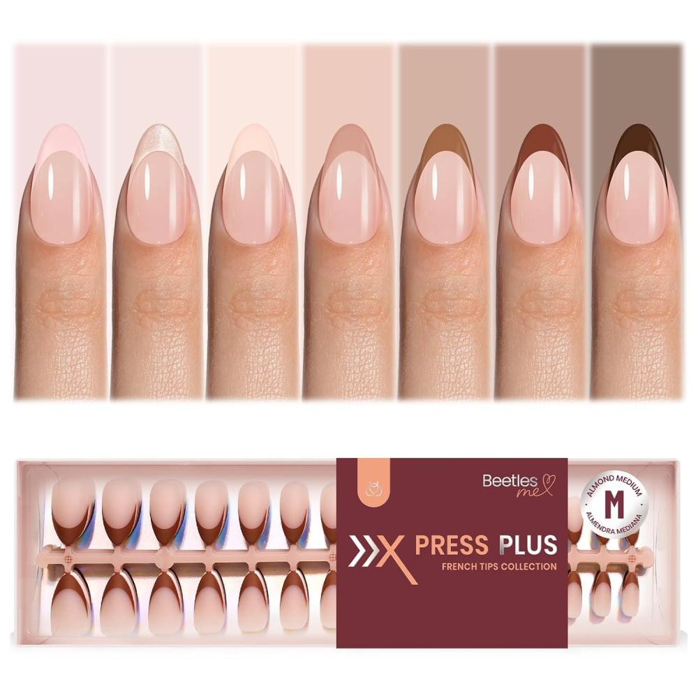 imageBeetles X Press Plus Gel Nails Kit  Christmas Glitz  7 Desgin Christmas Press On Nails Short Square  224Pcs 16 Sizes AllinOne Kit With Nail GlueRemoverBuilder Top CoatNail Lamp Gift4M AlmondCappuccino Mousse French