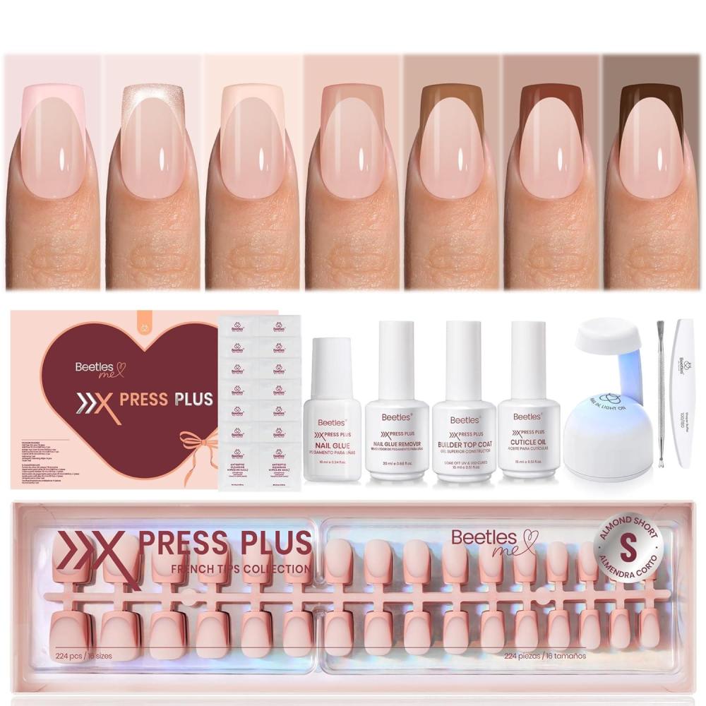 imageBeetles X Press Plus Red French Tip Nails  Crimson French  5 Colors Christmas Press On Nails Short Square  16 Sizes 160 Pcs Natural Salon Quality For Fall Nails5S SquareMocca Mousse French Kit