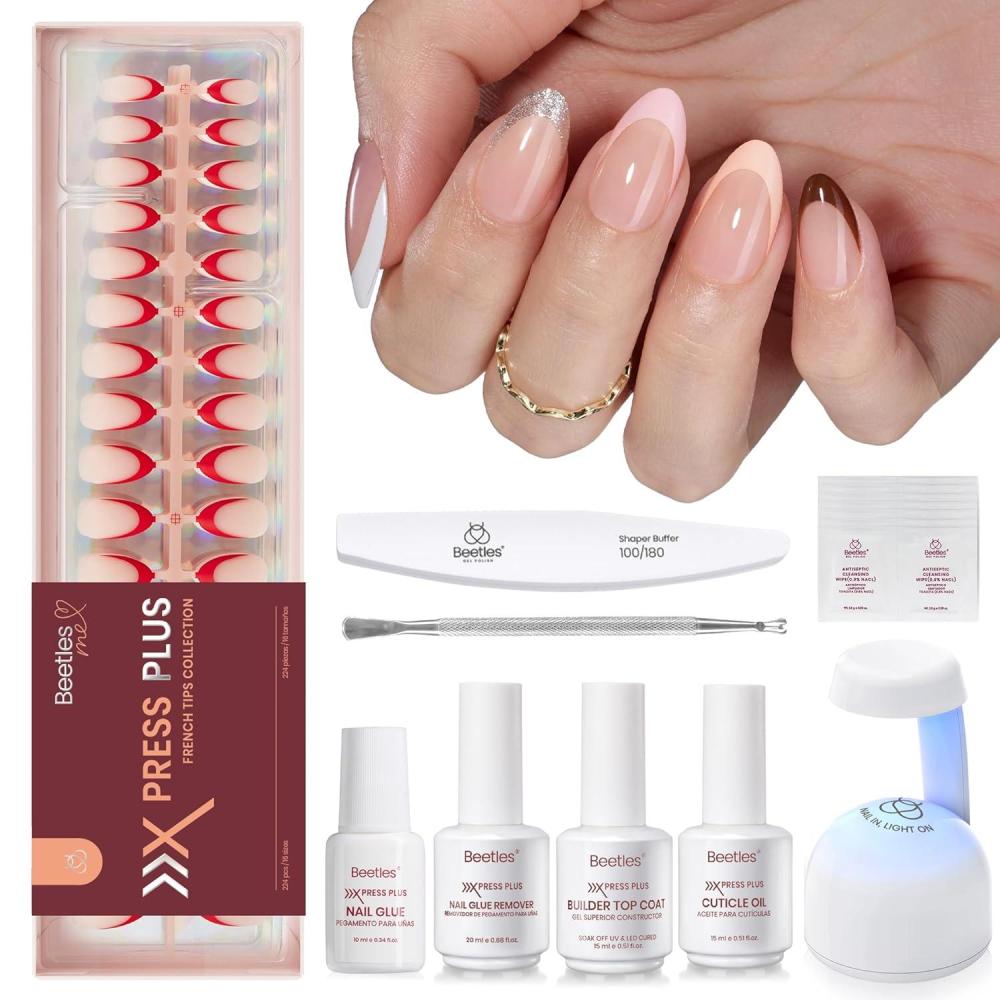 imageBeetles X Press Plus Red French Tip Nails  Crimson French  5 Colors Christmas Press On Nails Short Square  16 Sizes 160 Pcs Natural Salon Quality For Fall Nails9S AlmondFiesta French Kit