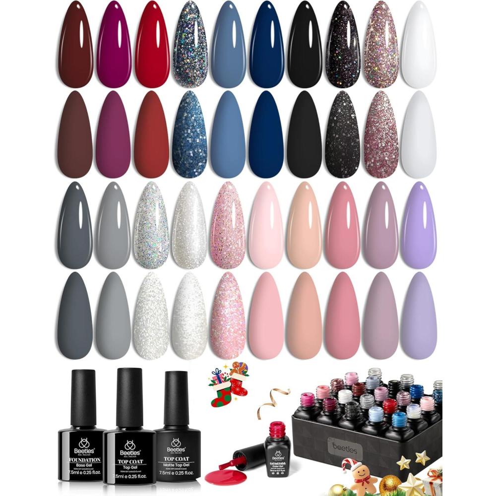 imagebeetles Gel Polish Kit Nude Gray Pink Blue Burgundy Glitter Gel Polish Set Modern Muse Collection with 3Pcs Base Matte Glossy Top Coat Soak off Uv Gel for Women0  Colors Modern Muse