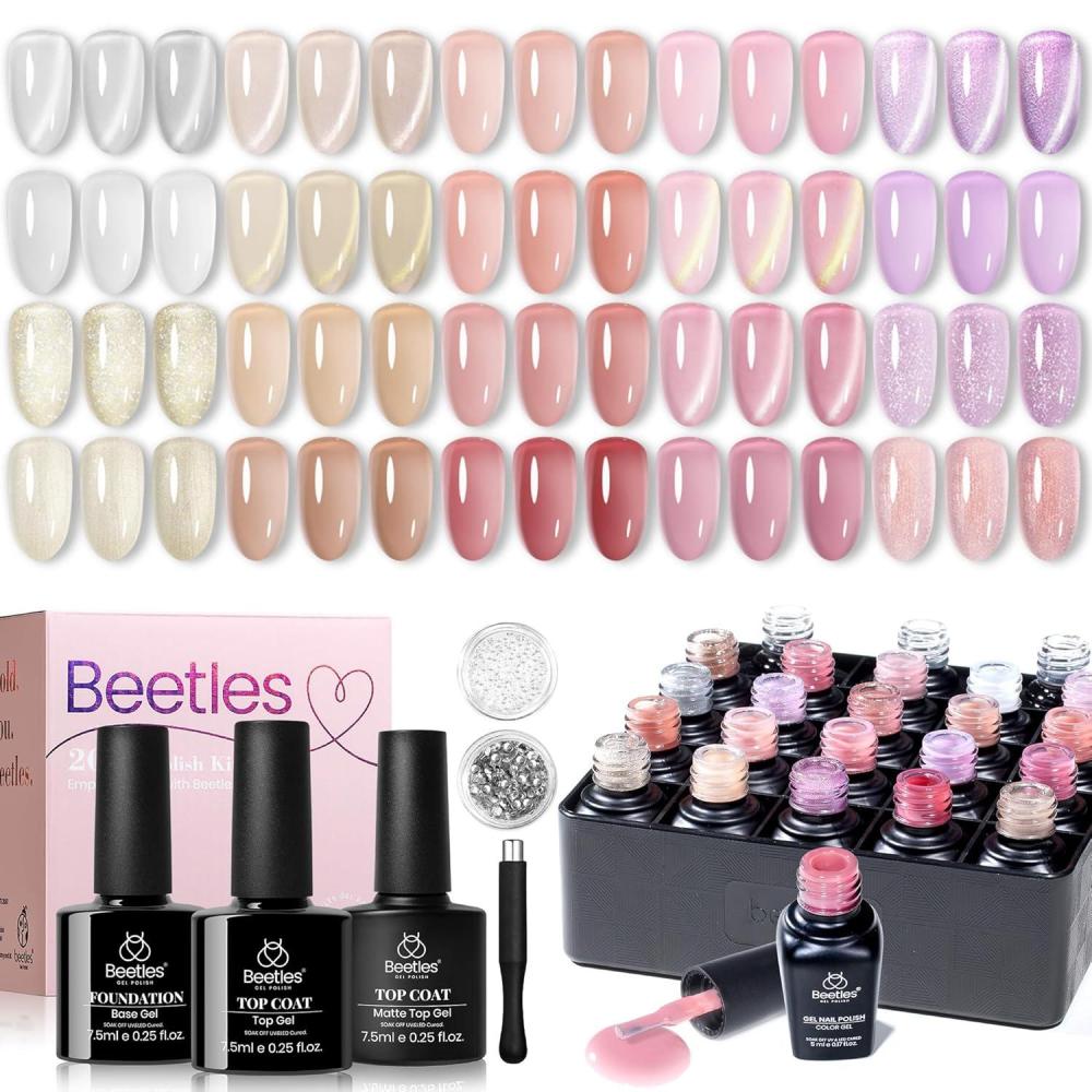 imagebeetles Gel Polish Set  23Pcs Macaroon Color Gel Nail Kit with Glossy Matte Top Coat Base Coat Yellow Pink White Purple Blue Glitter Bright Uv Nails Paradise Pastel Gel Christmas Gifts for Women20 colors Glowy Grace