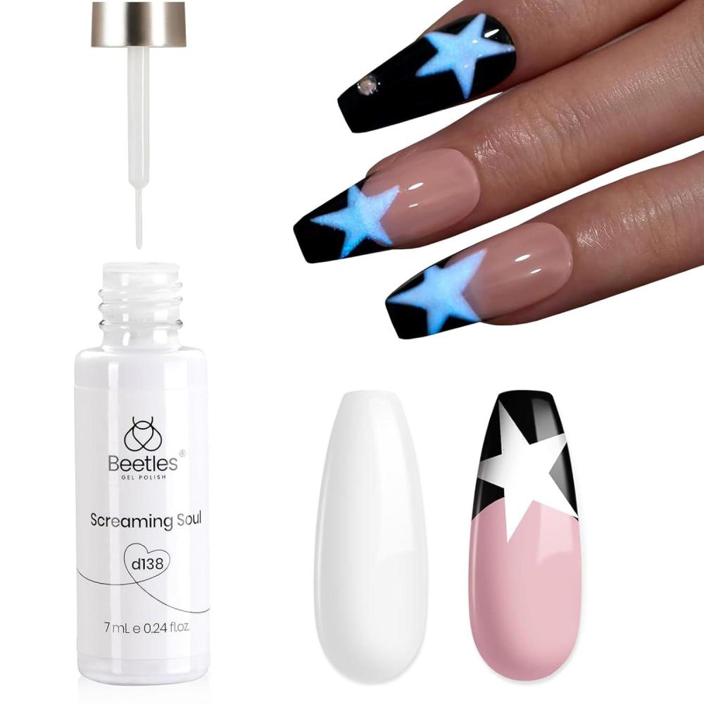 imagebeetles Gel Polish White Gel Liner Nail Art Glow in the Dark Luminous Blue Gel Manicure Halloween Diy Fall Winter Gel Soak Off LED Lamp Needed 1 Pcs 15mL Salon 1Screaming Soul