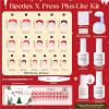 imageBeetles X Press Plus Gel Nails Kit  Christmas Glitz  7 Desgin Christmas Press On Nails Short Square  224Pcs 16 Sizes AllinOne Kit With Nail GlueRemoverBuilder Top CoatNail Lamp Gift1S SquareChristmas Crimson French Kit