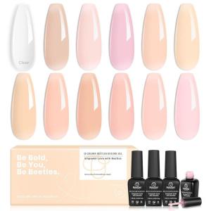 imageBeetles Builder Gel Set12 Colors 7 in 1 Nail Thickening Strengthening Building Apex for Beginner DIY Salon at HomePink Nude Gel Builder Nail Art Design Beauty Gifts for WomenUV ampamp LED Lamp NeededJelly Collection
