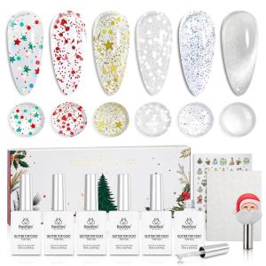 imageBeetles Christmas Limited Gel Top Coat Set 6Pcs 10ml Winter Sparkle Glitter Cat Eye Top Coat Gel Nail Polish No Wipe Long Lasting Soak Off U V LED New Year Manicure Salon DIY Gifts for Women