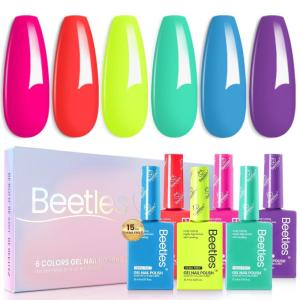 imageBeetles Jelly Gel Nail Polish Set  6 Colors 15ML Full Size Hema Free Nude Pink Brown Milky White Sheer Gel Polish Kit Translucent Effect Soak Off UV Colorful Bottle Gel Gift for WomenNeon Bubbles