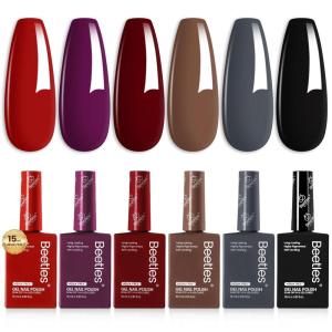 imageBeetles Jelly Gel Nail Polish Set  6 Colors 15ML Full Size Hema Free Nude Pink Brown Milky White Sheer Gel Polish Kit Translucent Effect Soak Off UV Colorful Bottle Gel Gift for WomenMidnight Elegance