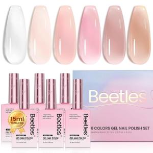 imageBeetles Jelly Gel Nail Polish Set  6 Colors 15ML Full Size Hema Free Nude Pink Brown Milky White Sheer Gel Polish Kit Translucent Effect Soak Off UV Colorful Bottle Gel Gift for WomenCloudy Sweetness