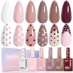 imageBeetles Jelly Gel Nail Polish Set  6 Colors 15ML Full Size Hema Free Nude Pink Brown Milky White Sheer Gel Polish Kit Translucent Effect Soak Off UV Colorful Bottle Gel Gift for WomenMinimal Essence