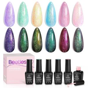 imageBeetles Jelly Gel Nail Polish Set 6 Colors Milky White Nude Pink Brown Sheer Gel Polish Kit Nail Concealer Translucent Effect Soak Off Uv French Nail Art Gift for Women Ultimate Monochrome CollectionNebula Halo