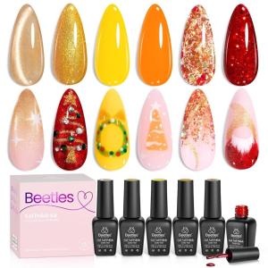 imageBeetles Pearl Gel Nail Polish 6 Colors Shimmer Cat Eye Holographic Glitter Nail Polish Set with Magnet Rainbow Mermaid Swirl Shell Thread Purple Pink Blue Green Velvet Gel Manicure Gifts for Women0Daring Glow