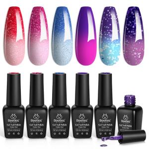 imageBeetles Pearl Gel Nail Polish 6 Colors Shimmer Cat Eye Holographic Glitter Nail Polish Set with Magnet Rainbow Mermaid Swirl Shell Thread Purple Pink Blue Green Velvet Gel Manicure Gifts for WomenElectic Party