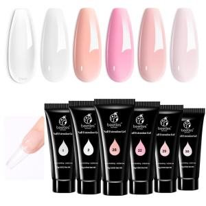imageBeetles Poly Nail Extension Gel Kit  6 Basic Colors Clear White Pink Nude  French Manicure Kit with DIY Salon Nail Art Designs for Women