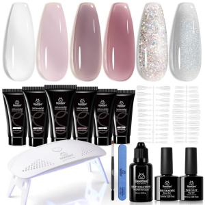 imageBeetles Poly Nail Gel Kit  6 Colors Jelly Nude Extension Kit with Slip Solution Builder Nail Enhancement for Beginner ampamp Professional Long Lasting DIY Home Christmas Gift for Women UV ampamp LED NeededMoonlight Ballet