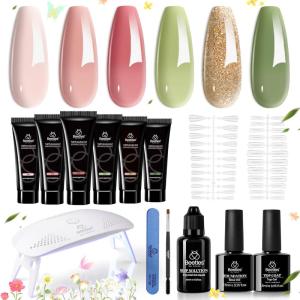 imageBeetles Poly Nail Gel Kit  6 Colors Jelly Nude Extension Kit with Slip Solution Builder Nail Enhancement for Beginner ampamp Professional Long Lasting DIY Home Christmas Gift for Women UV ampamp LED NeededSpring Summer Color Gel