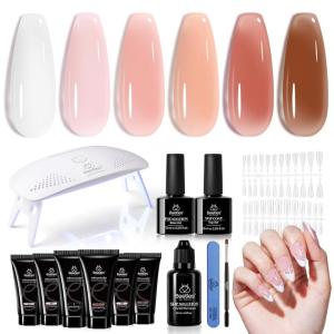 imageBeetles Poly Nail Gel Kit  6 Colors Jelly Nude Extension Kit with Slip Solution Builder Nail Enhancement for Beginner ampamp Professional Long Lasting DIY Home Christmas Gift for Women UV ampamp LED Needed0  Gentle Treatment