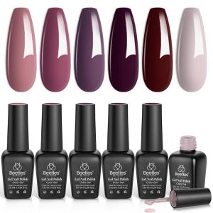 imageBeetles Purple Gel Nail Polish Set Fall Burgundy Red Dark Purple Rose Petals Color Soak Off UV Light Cure Gel Polish Nail Art Design Gifts for Women