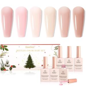 imageBeetles Rubber Base Gel Nail Polish  Christmas Limited 6 Colors Nude Gel Polish Pink Peach Neutral Sheer Base Colors for French Nail Tips Flexible U V LED Soak Off DIY Home Manicure Winter Gifts