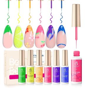 imageBeetles Summer Gel Liner Nail Polish Set  6 Neon Gel Nail Polish Colors Hot Pink Orange Blue Yellow Paint for Nails Built Thin Brush in Bottle Soak off Uv LED Lamp Nails ArtColors Room