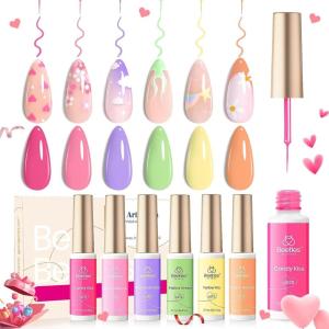 imageBeetles Summer Gel Liner Nail Polish Set  6 Neon Gel Nail Polish Colors Hot Pink Orange Blue Yellow Paint for Nails Built Thin Brush in Bottle Soak off Uv LED Lamp Nails ArtSmile Time