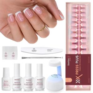 imageBeetles X Press Plus Gel Nails Kit  Christmas Glitz  7 Desgin Christmas Press On Nails Short Square  224Pcs 16 Sizes AllinOne Kit With Nail GlueRemoverBuilder Top CoatNail Lamp Gift8S SquareGlow French Kit