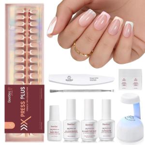 imageBeetles X Press Plus Gel Nails Kit  Christmas Glitz  7 Desgin Christmas Press On Nails Short Square  224Pcs 16 Sizes AllinOne Kit With Nail GlueRemoverBuilder Top CoatNail Lamp Gift9S Squaval Twilight Spark French Kit