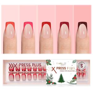 imageBeetles X Press Plus Red French Tip Nails  Crimson French  5 Colors Christmas Press On Nails Short Square  16 Sizes 160 Pcs Natural Salon Quality For Fall Nails1S SquareChristmas Crimson French