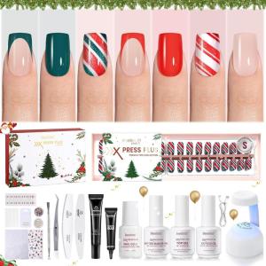 imageBeetles X Press Plus Red French Tip Nails  Crimson French  5 Colors Christmas Press On Nails Short Square  16 Sizes 160 Pcs Natural Salon Quality For Fall Nails0S SquareChristmas Glitz Kit
