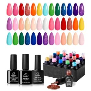 imagebeetles Gel Polish Kit Nude Gray Pink Blue Burgundy Glitter Gel Polish Set Modern Muse Collection with 3Pcs Base Matte Glossy Top Coat Soak off Uv Gel for Women023Pcs Shoujo Manga
