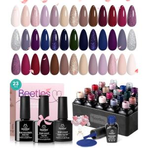 imagebeetles Gel Polish Kit Nude Gray Pink Blue Burgundy Glitter Gel Polish Set Modern Muse Collection with 3Pcs Base Matte Glossy Top Coat Soak off Uv Gel for Women00 20 Colors Sophisticated Charm