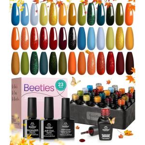 imagebeetles Gel Polish Set  23Pcs Macaroon Color Gel Nail Kit with Glossy Matte Top Coat Base Coat Yellow Pink White Purple Blue Glitter Bright Uv Nails Paradise Pastel Gel Christmas Gifts for Women00 Fall Festival