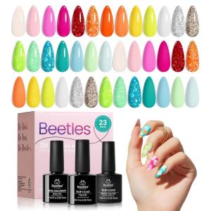 imagebeetles Gel Polish Set  23Pcs Macaroon Color Gel Nail Kit with Glossy Matte Top Coat Base Coat Yellow Pink White Purple Blue Glitter Bright Uv Nails Paradise Pastel Gel Christmas Gifts for WomenDiva of Divas