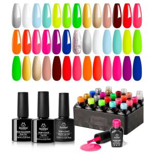 imagebeetles Gel Polish Set  23Pcs Macaroon Color Gel Nail Kit with Glossy Matte Top Coat Base Coat Yellow Pink White Purple Blue Glitter Bright Uv Nails Paradise Pastel Gel Christmas Gifts for Women20 Colors ColorRun