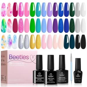 imagebeetles Gel Polish Set  23Pcs Macaroon Color Gel Nail Kit with Glossy Matte Top Coat Base Coat Yellow Pink White Purple Blue Glitter Bright Uv Nails Paradise Pastel Gel Christmas Gifts for Women320 Lightyears Away