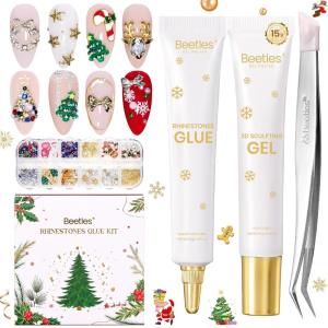 imageBeetles 3D Gel Nail Art KitChristmas Limited 3D Nail Art 4 Colors Clear Pink White Sculpting Gel NonSticky Hand Sculpting Building for DIY UV ampamp LED Lamp Cured NeededChristmas Gift for WomenChristmas Rhinestones Glue Kit