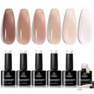 imageBeetles Builder Gel Set HEMA FreeWhispered Petals 4 Colors 8 in 1 Thickening Strengthening Building Apex with BaseampampTop Coat Gel for Beginner DIY Salon at Home UV ampamp LED Nude Pink Builder Nail GelMousse Clarity