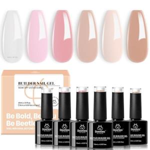 imageBeetles Builder Gel Set HEMA FreeWhispered Petals 4 Colors 8 in 1 Thickening Strengthening Building Apex with BaseampampTop Coat Gel for Beginner DIY Salon at Home UV ampamp LED Nude Pink Builder Nail GelSheer Luck