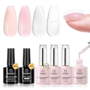 imageBeetles Builder Gel Set HEMA FreeWhispered Petals 4 Colors 8 in 1 Thickening Strengthening Building Apex with BaseampampTop Coat Gel for Beginner DIY Salon at Home UV ampamp LED Nude Pink Builder Nail Gel0HEMAFree Blush Whisper