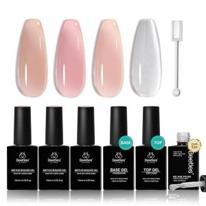 imageBeetles Builder Gel Set HEMA FreeWhispered Petals 4 Colors 8 in 1 Thickening Strengthening Building Apex with BaseampampTop Coat Gel for Beginner DIY Salon at Home UV ampamp LED Nude Pink Builder Nail GelVitreous Radiance