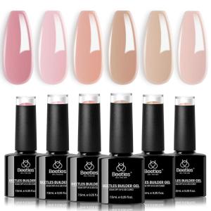 imageBeetles Builder Gel Set HEMA FreeWhispered Petals 4 Colors 8 in 1 Thickening Strengthening Building Apex with BaseampampTop Coat Gel for Beginner DIY Salon at Home UV ampamp LED Nude Pink Builder Nail GelBare Glam