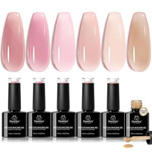 imageBeetles Builder Gel Set HEMA FreeWhispered Petals 4 Colors 8 in 1 Thickening Strengthening Building Apex with BaseampampTop Coat Gel for Beginner DIY Salon at Home UV ampamp LED Nude Pink Builder Nail Gel0HEMA FreeVeil of Heaven
